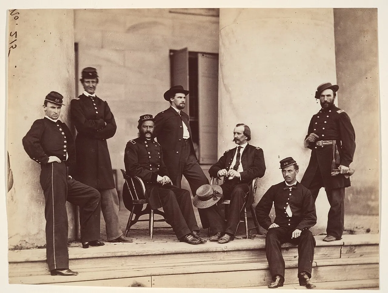 Brigadier General Gustavus A. DeRussy and Staff on Steps of Arlington House, Arlington, Virginia by Alexander Gardner