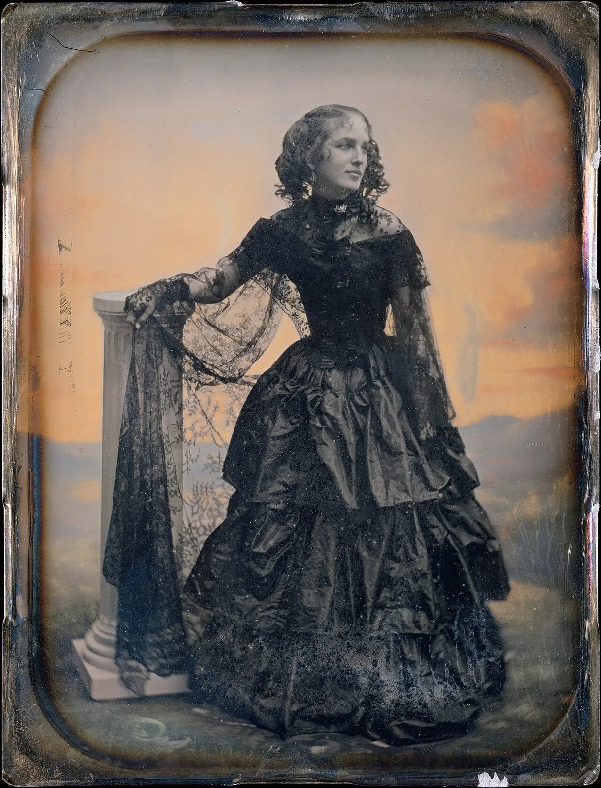 [Woman in Black Taffeta Dress and Lace Shawl] by Albert Sands Southworth