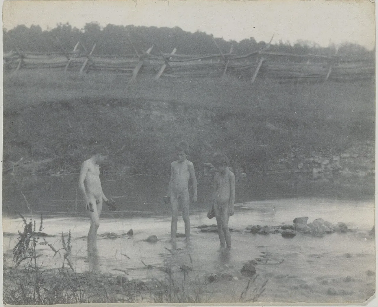 [Three Boys Wading in a Creek] by Thomas Eakins