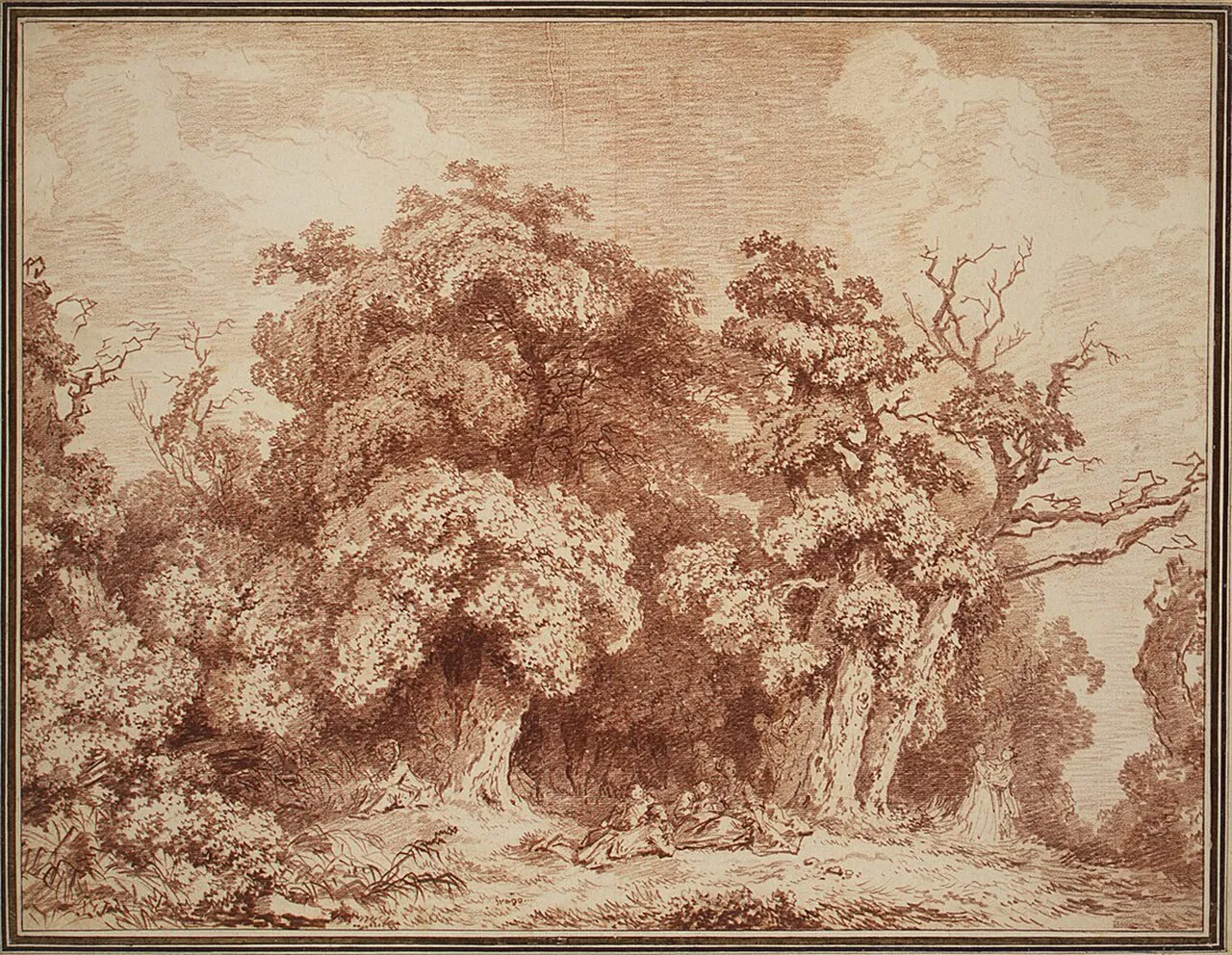 A Gathering at Wood's Edge by Jean Honoré Fragonard