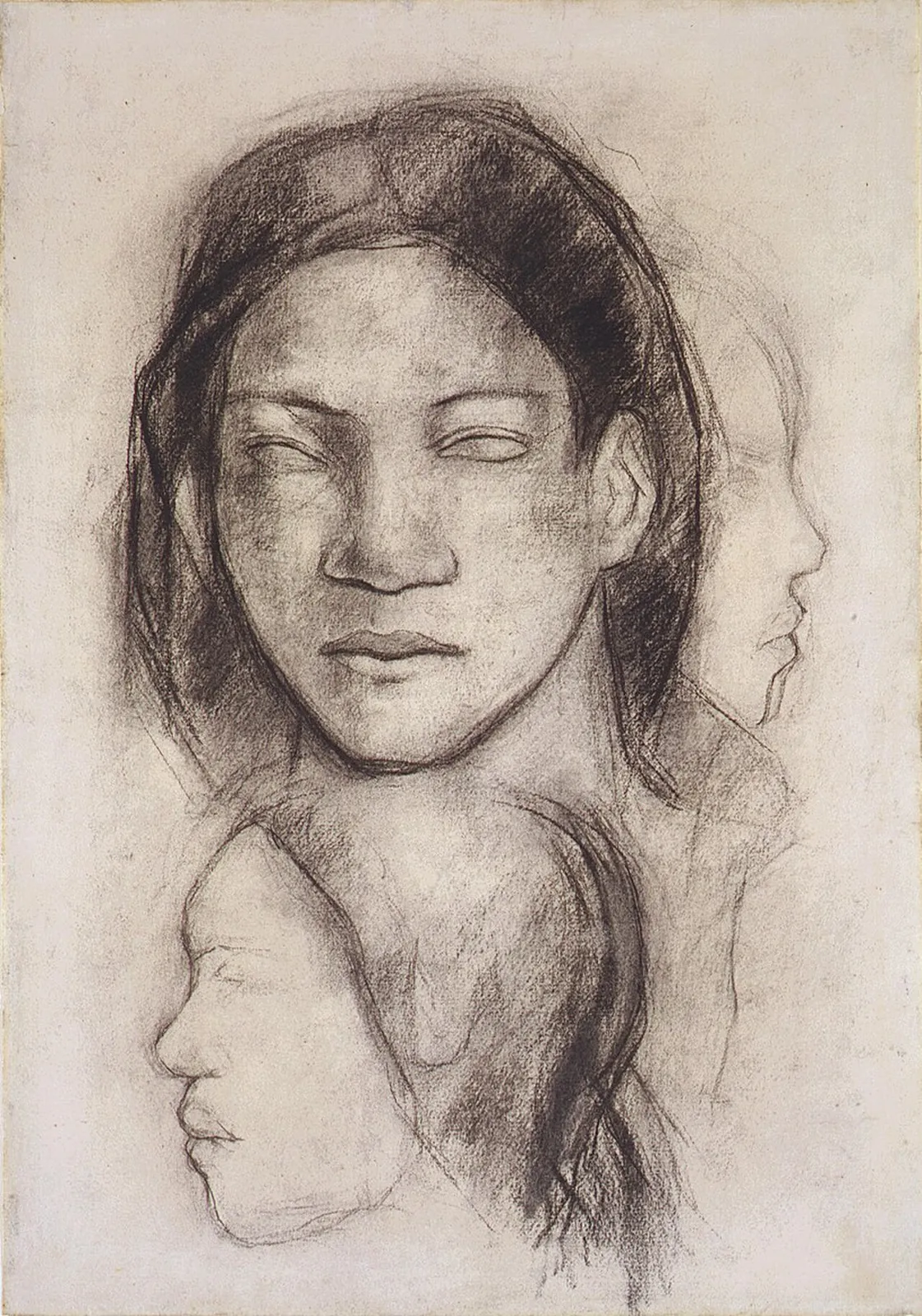 Tahitian Faces (Frontal View and Profiles) by Paul Gauguin