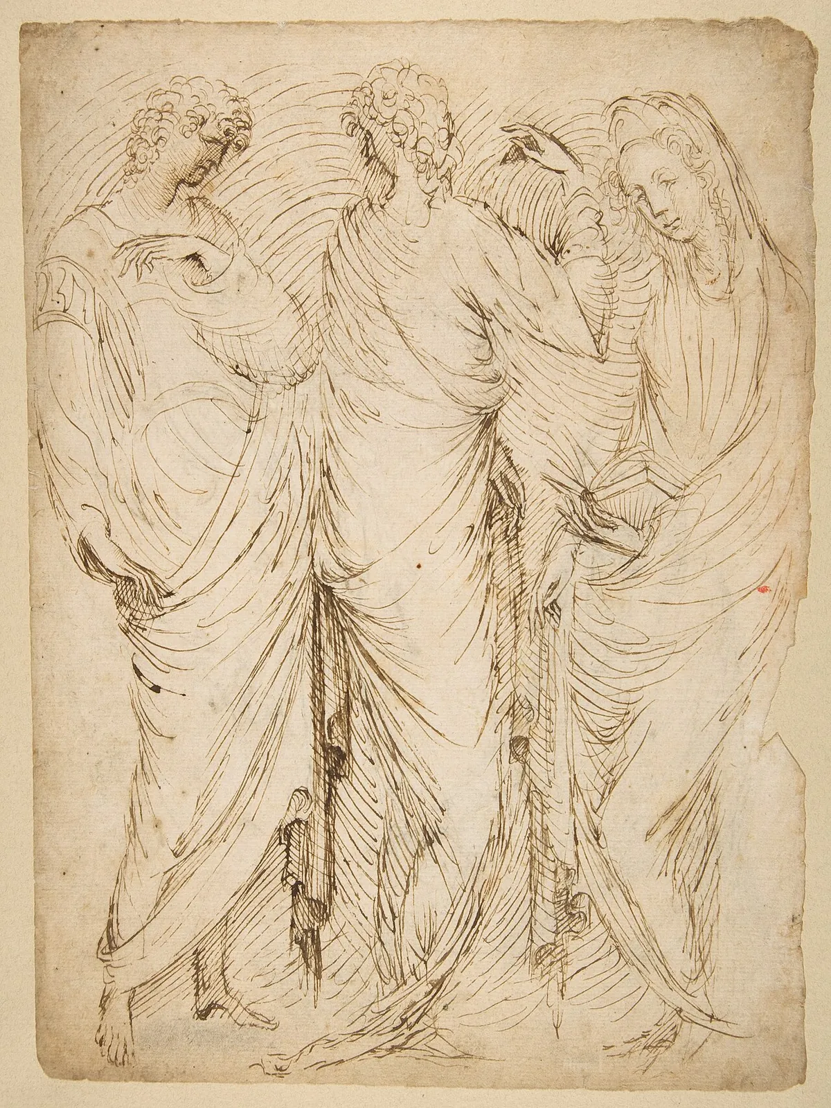 Three Standing Figures (recto); Seated Woman and a Male Hermit in Half-length (verso) by Stefano da Verona (Stefano di Giovanni d'Arbosio di Francia)