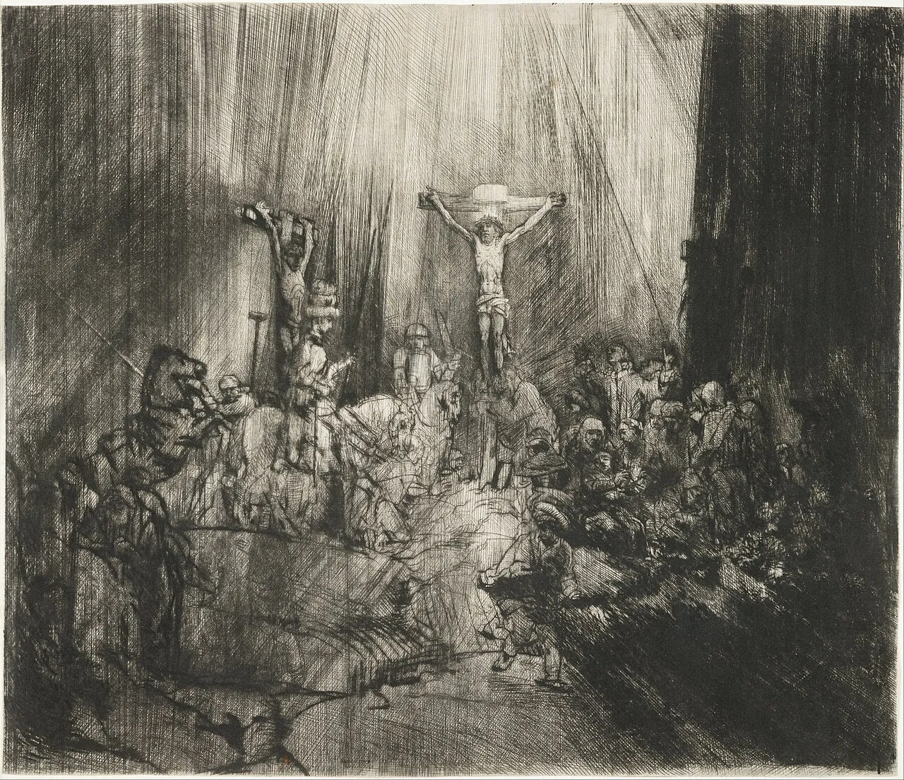 Christ Crucified between the Two Thieves: The Three Crosses by Rembrandt (Rembrandt van Rijn)