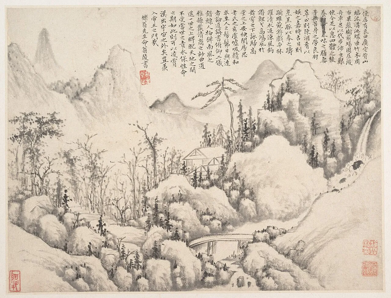 清 施霖 山莊圖 冊頁|Mountain Retreat, leaf from Album for Zhou Lianggong by Shi Lin