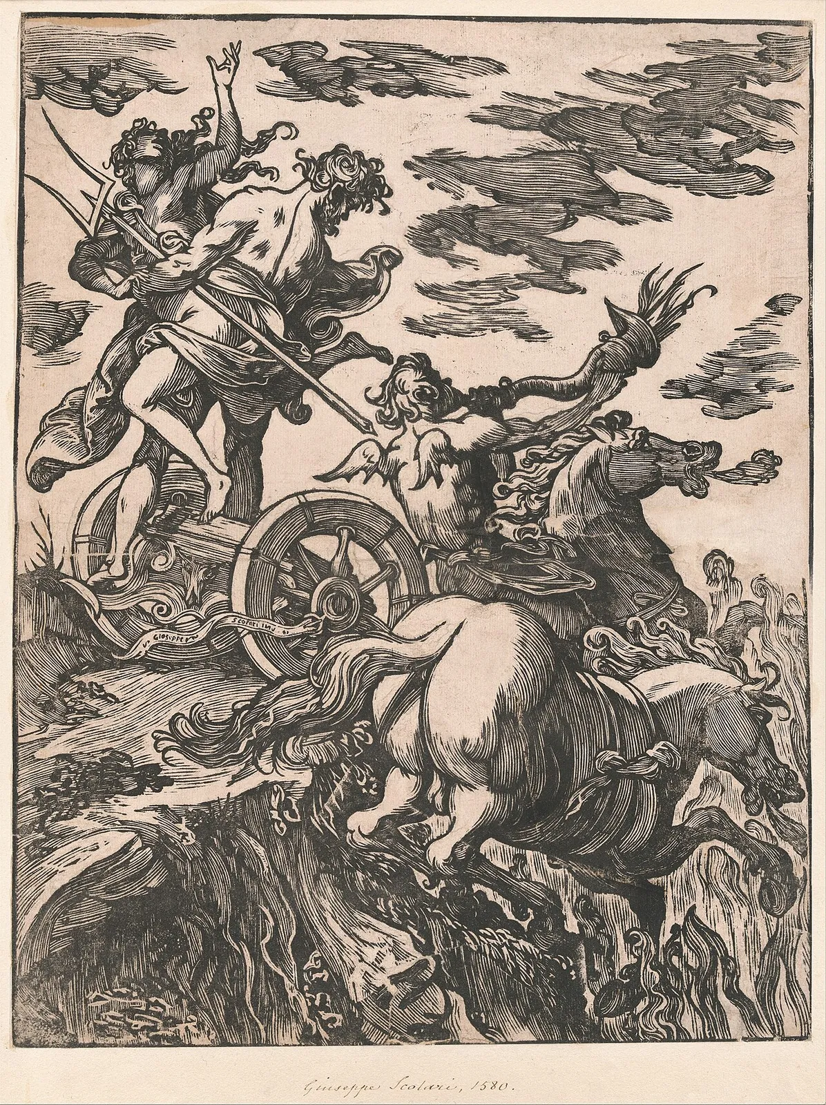 Rape of Persephone with Pluto on horseback at right by Giuseppe Scolari