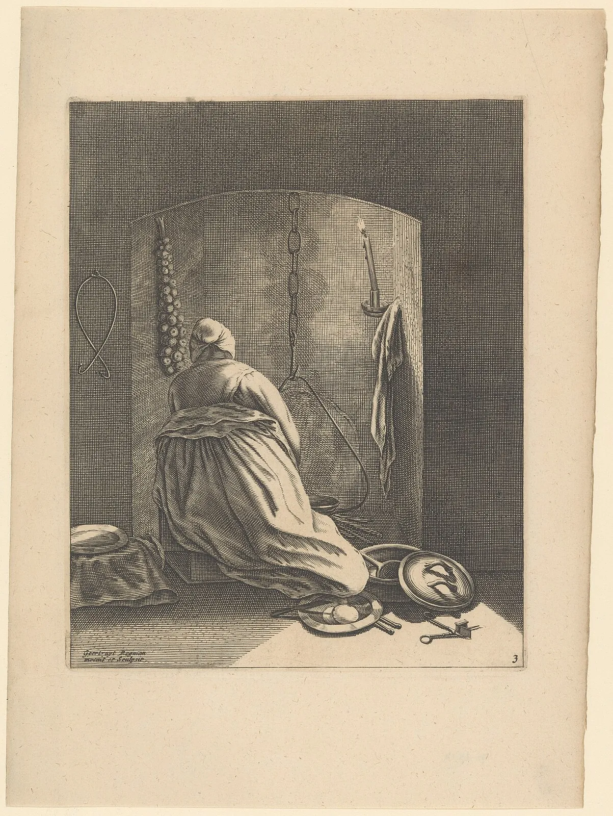 A Woman Cooking, Plate 3 from "Five Feminine Occupations" by Geertruydt Roghman
