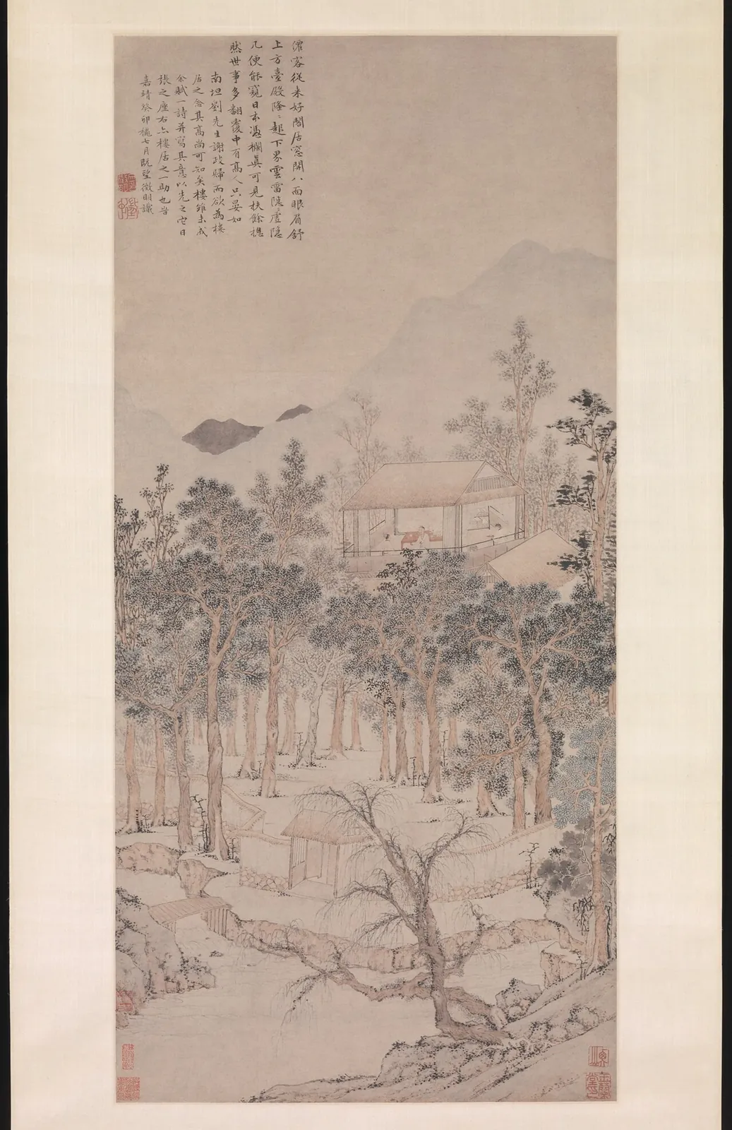 明 文徵明 樓居圖軸|Living Aloft: Master Liu's Retreat by Wen Zhengming