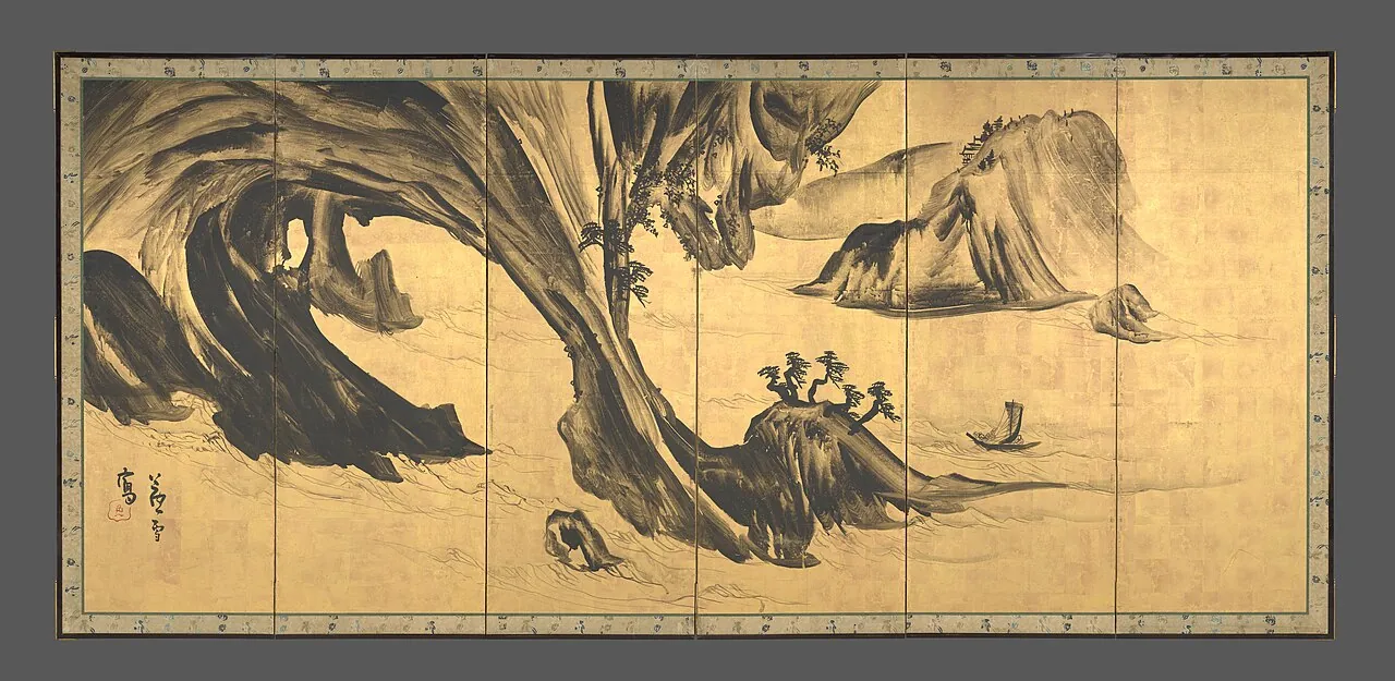 山水唐人物図屏風|Landscapes with the Chinese Literati Su Shi and Tao Qian by Nagasawa Rosetsu 長澤蘆雪