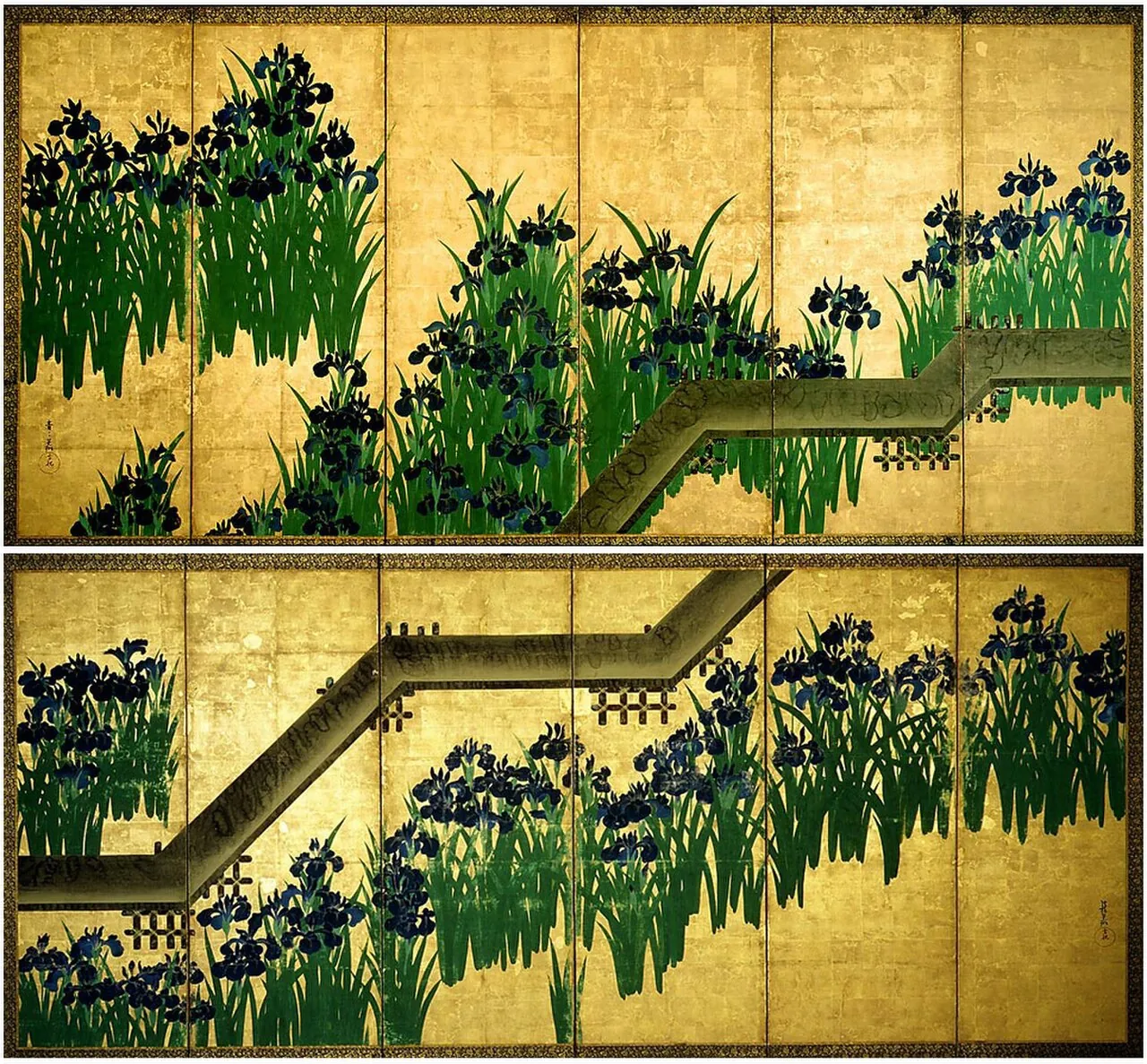 八橋図屏風 |Irises at Yatsuhashi (Eight Bridges) by Ogata Kōrin