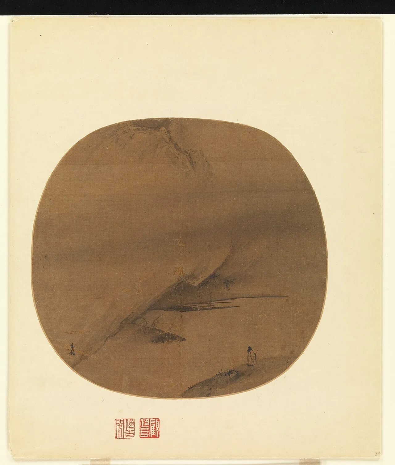 南宋 梁楷 澤畔行吟圖 團扇|Poet strolling by a marshy bank by Liang Kai
