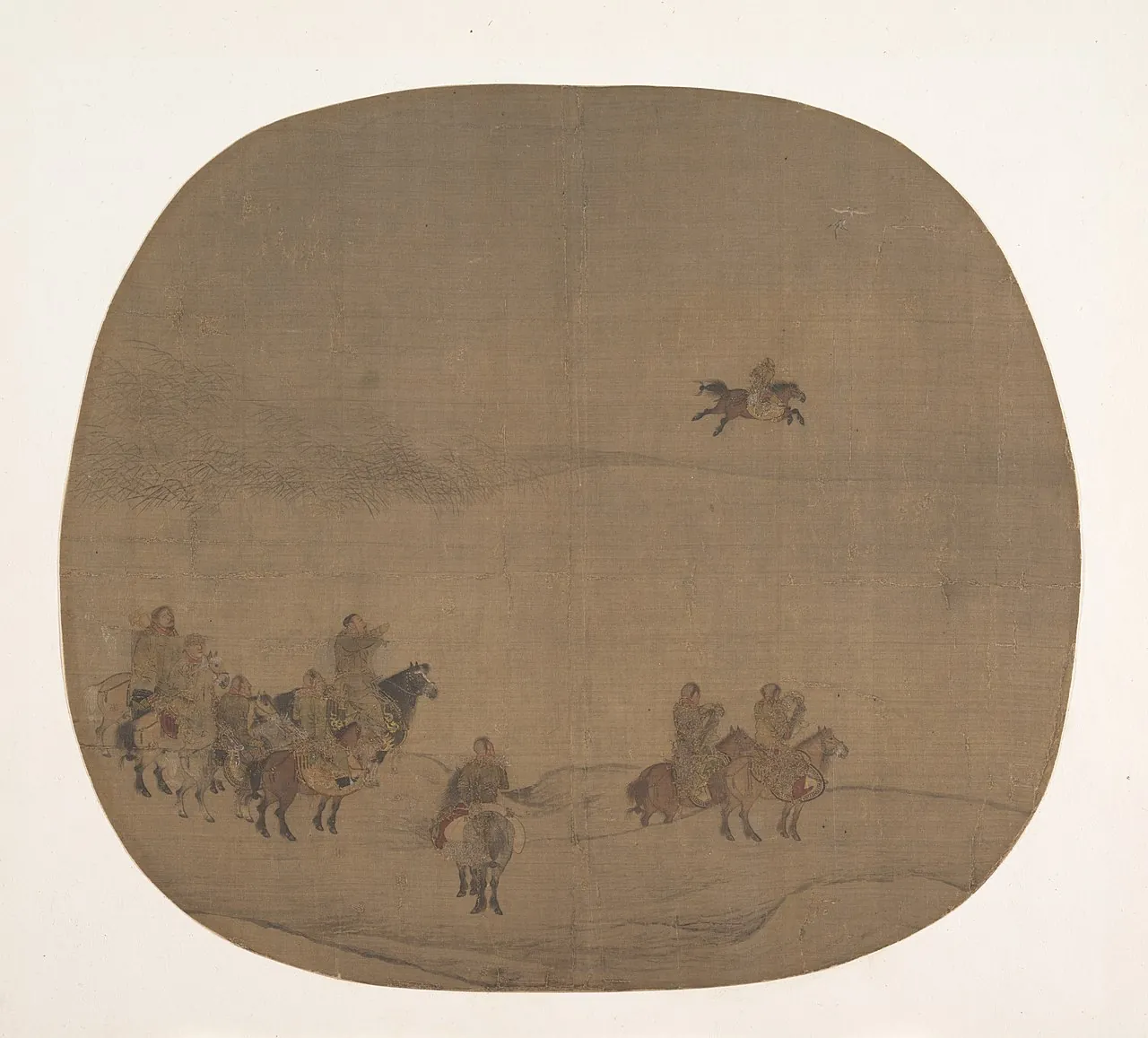南宋 傳陳居中 胡騎春獵圖 團扇|Nomads hunting with falcons by Chen Juzhong
