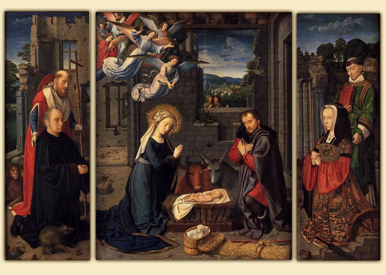 The Nativity with Donors and Saints Jerome and Leonard by Gerard David