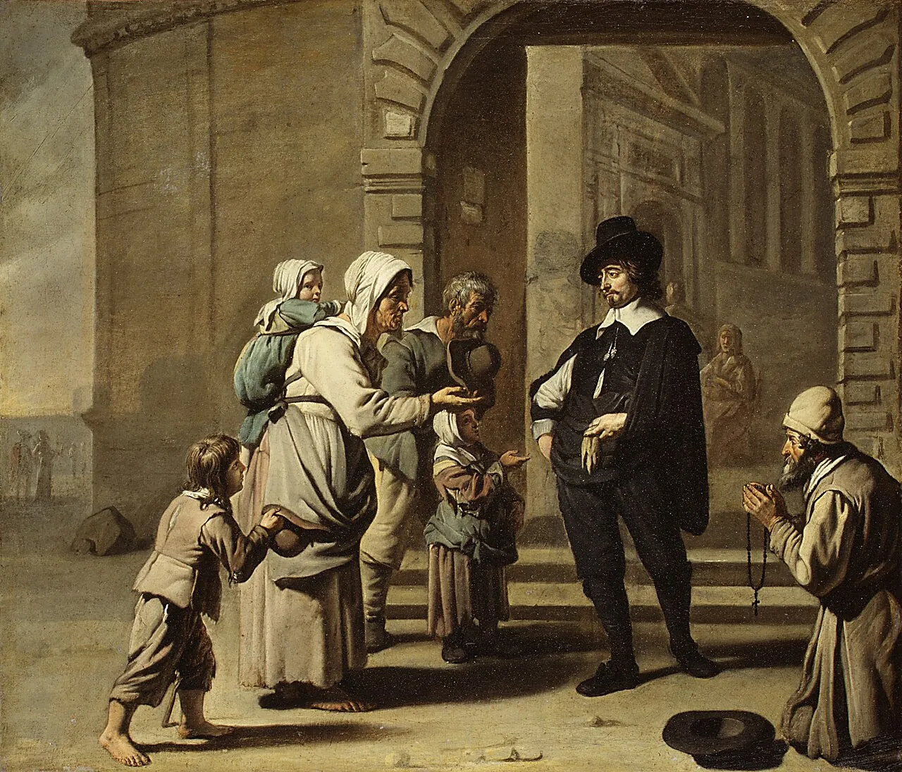 Beggars at a Doorway by Master of the Béguins, French or Flemish, active 1650–60 (possibly Abraham Willemsens, Flemish, active by 1627, died 1672)