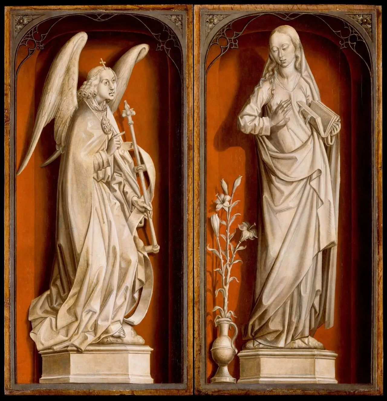 Abner's Messenger before David; The Queen of Sheba Bringing Gifts to Solomon; The Annunciation by Master of the Saint Barbara Legend