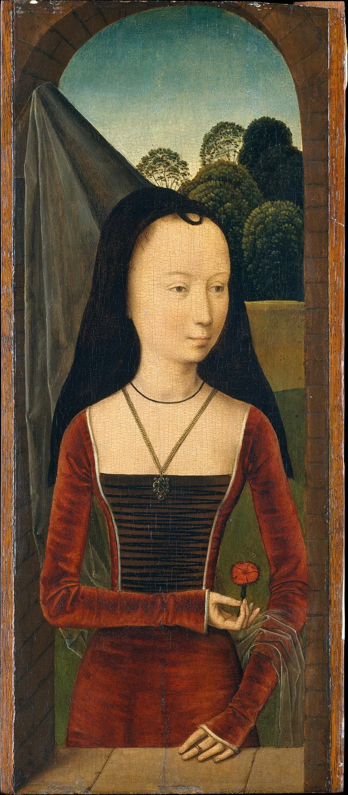 Young Woman with a Pink by Hans Memling
