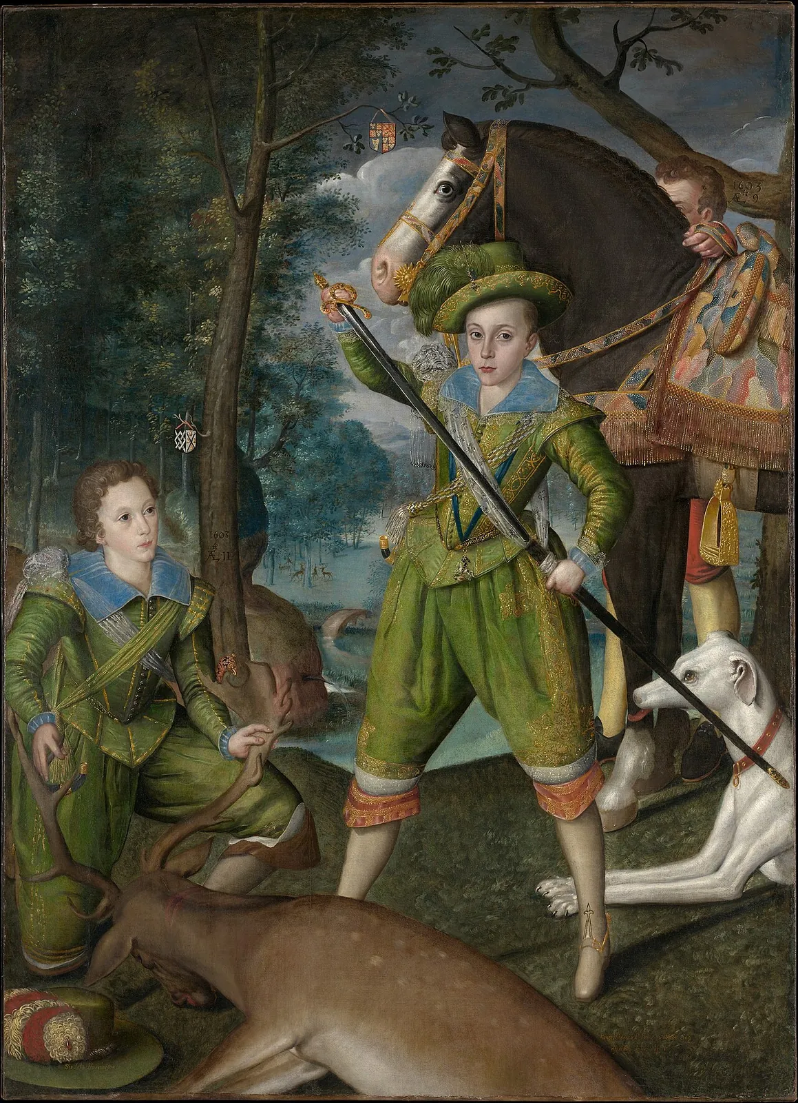 Henry Frederick (1594–1612), Prince of Wales, with Sir John Harington (1592–1614), in the Hunting Field by Robert Peake the Elder