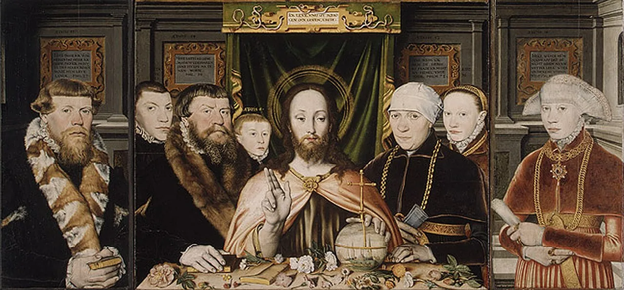Christ Blessing, Surrounded by a Donor Family by German Painter