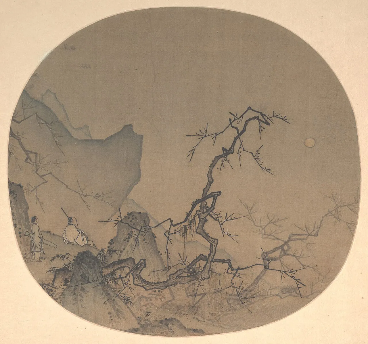 南宋 馬遠 月下賞梅圖 團扇|Viewing plum blossoms by moonlight by Ma Yuan