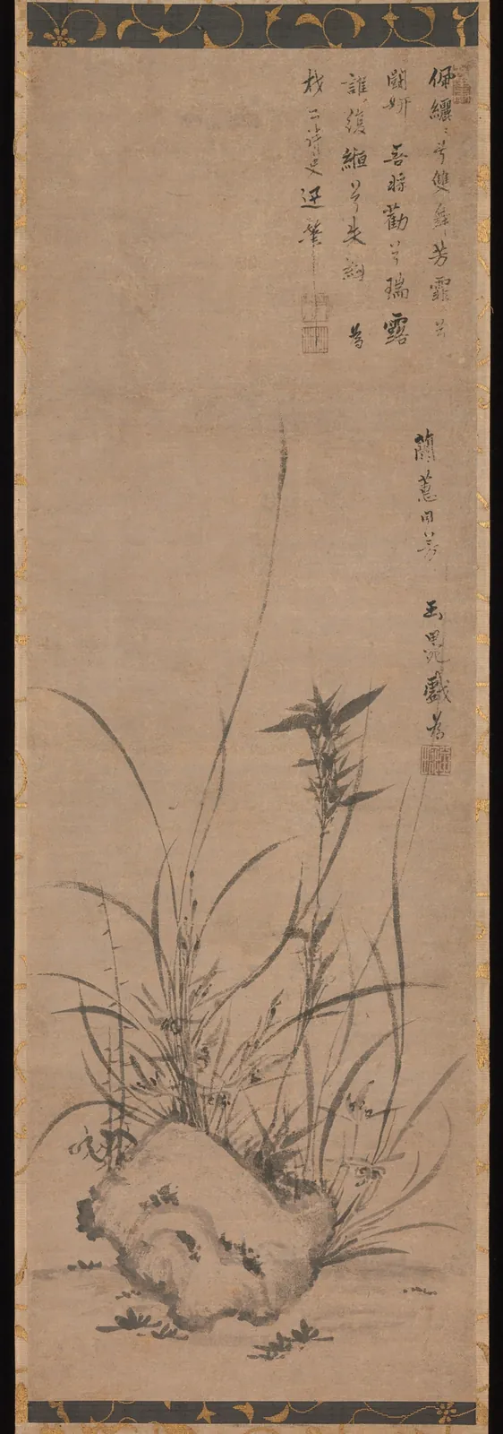 蘭蕙同芳図|Orchids and Rock by Gyokuen Bonpō