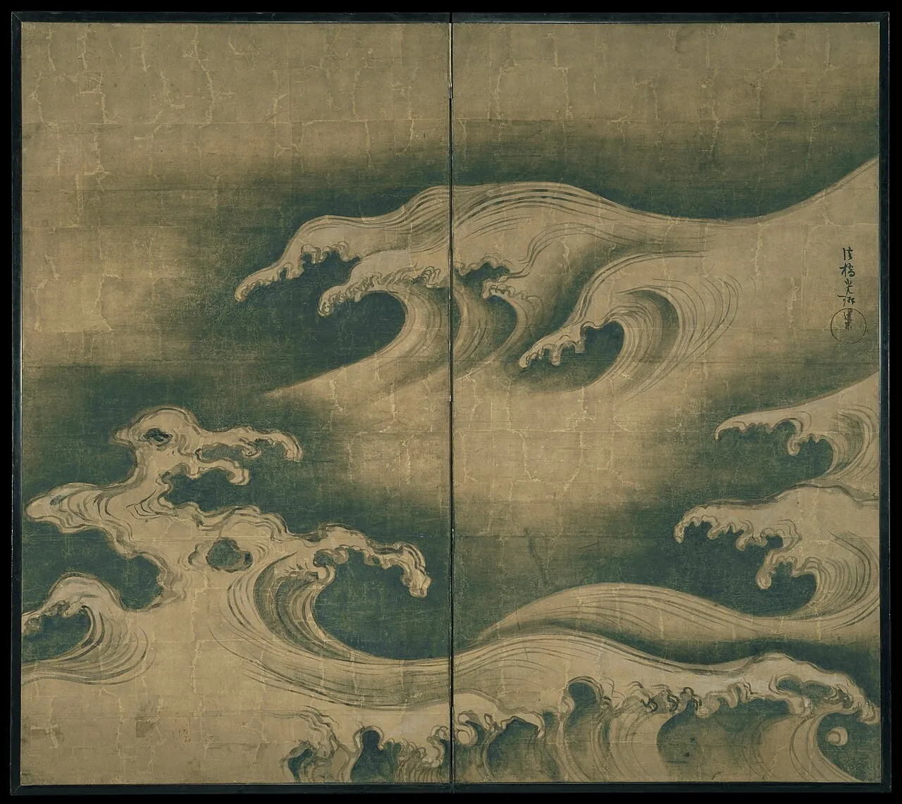 波濤図屏風|Rough Waves by Ogata Kōrin