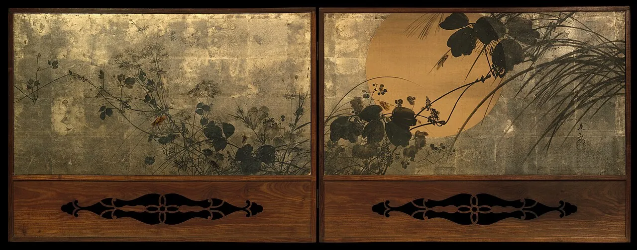 月に秋草図屏風|Autumn Grasses in Moonlight by Shibata Zeshin