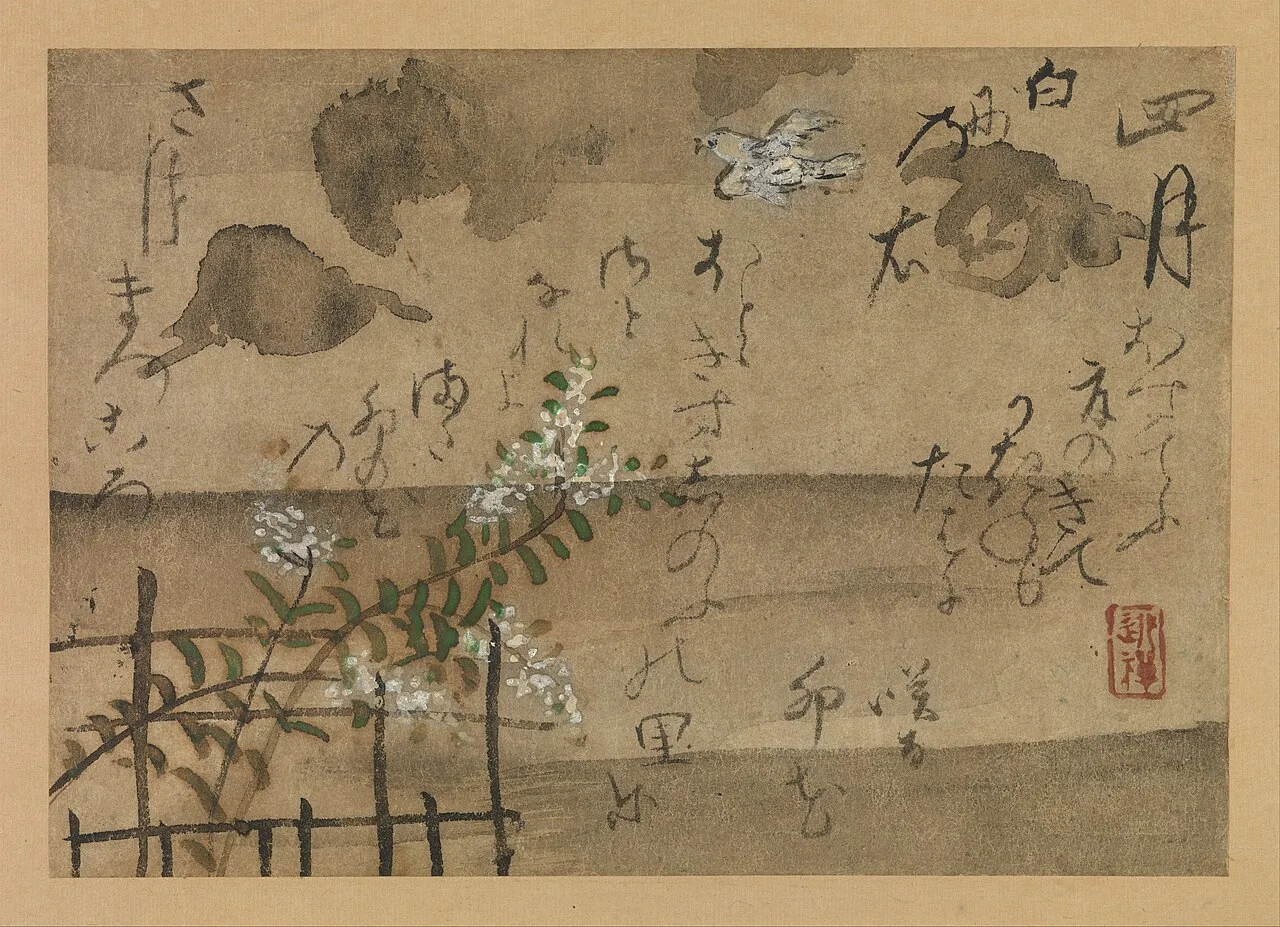尾形乾山筆 定家詠十二ヶ月和歌 花鳥図 『拾遺愚草』 より四月|“Fourth Month” from Fujiwara no Teika’s “Birds and Flowers of the Twelve Months” by Ogata Kenzan