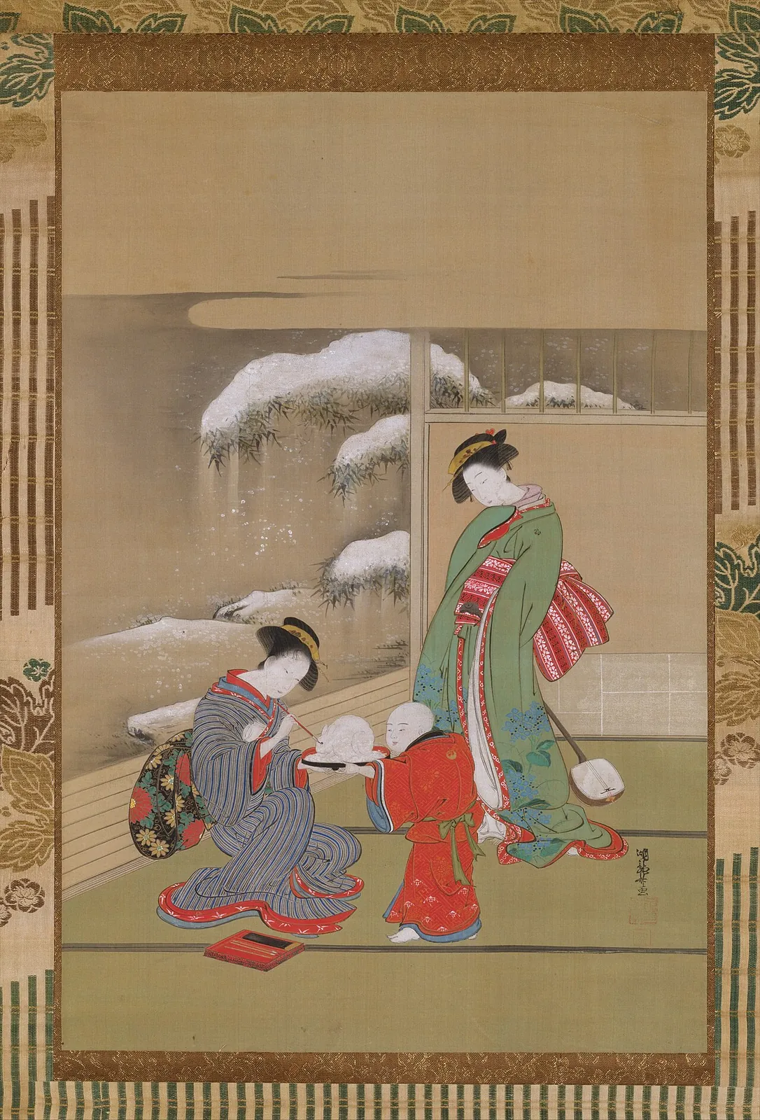 雪兎図|Painting the Eyes on a Snow Rabbit by Isoda Koryūsai