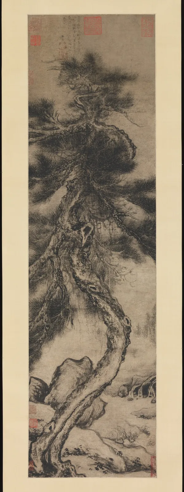 元/明 吳伯理 流水松風圖 軸|Dragon pine by Wu Boli
