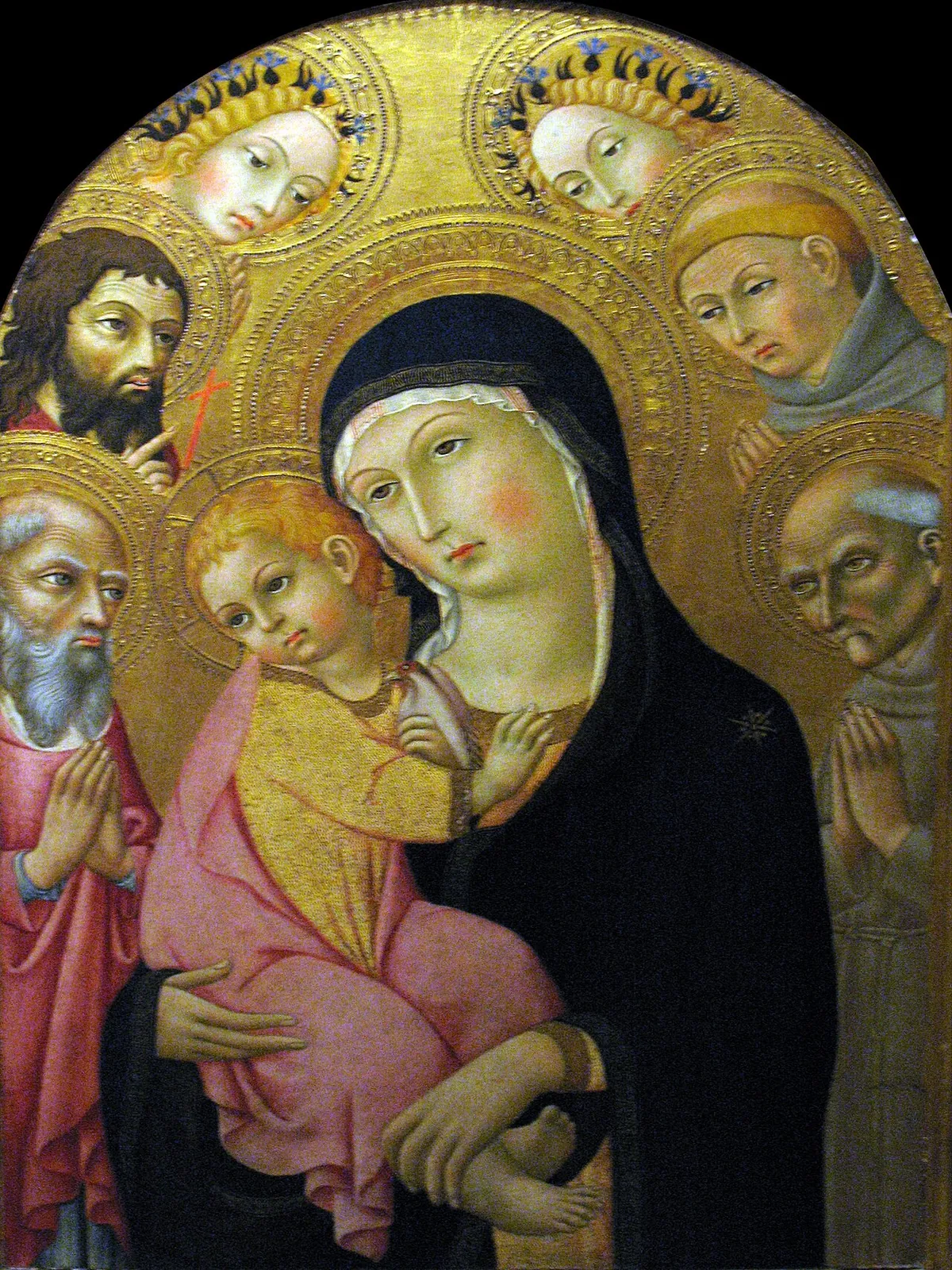 Madonna and Child with Saints Jerome, Bernardino, John the Baptist, and Anthony of Padua and Two Angels by Sano di Pietro (Ansano di Pietro di Mencio)
