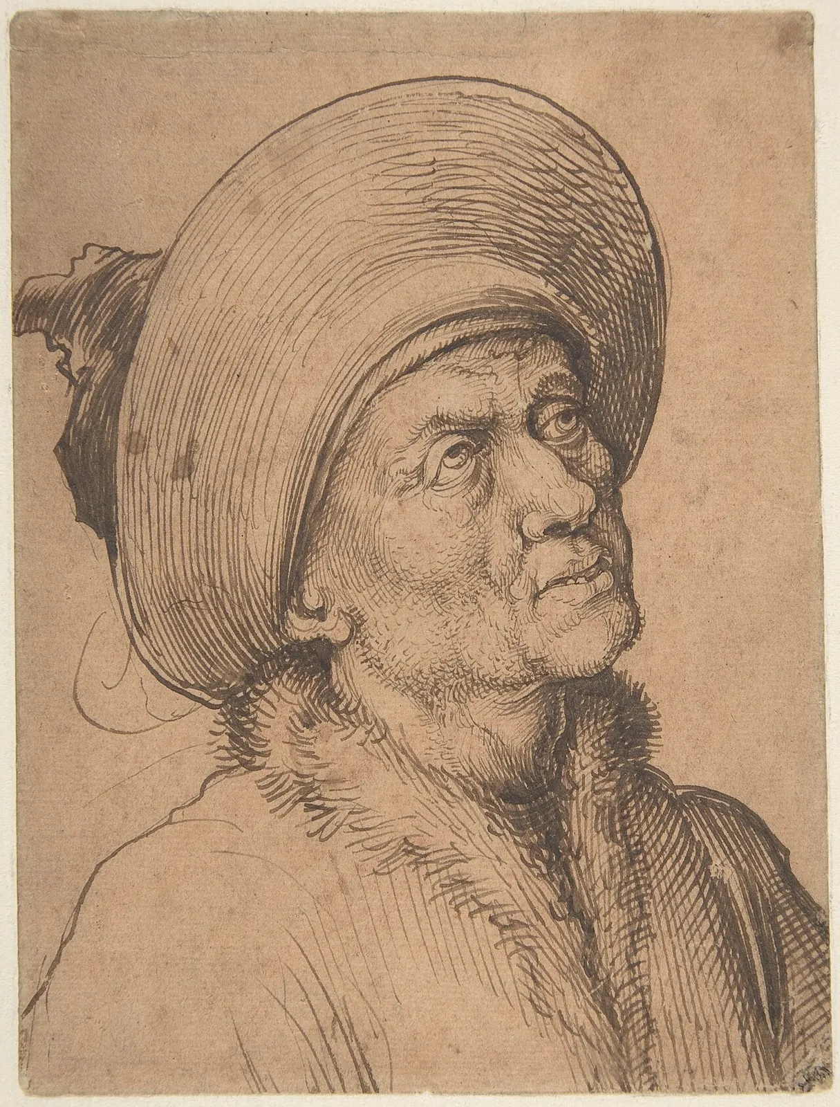 Bust of a Man in a Hat Gazing Upward by Martin Schongauer