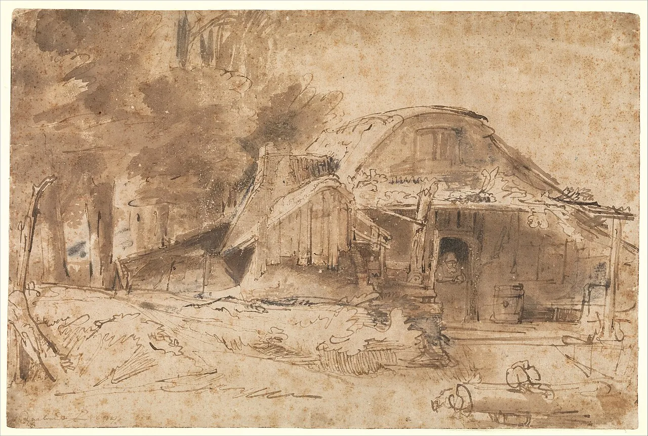 Cottage near the Entrance to a Wood by Rembrandt (Rembrandt van Rijn)
