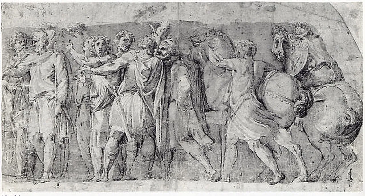 Frieze with Male Figures and Two Horses by Polidoro da Caravaggio