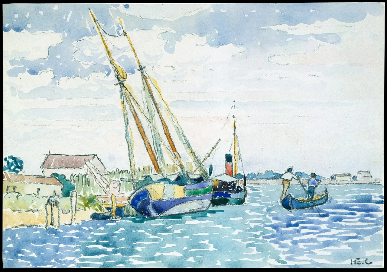 Marine Scene (Boats near Venice) by Henri-Edmond Cross (Henri-Edmond Delacroix)