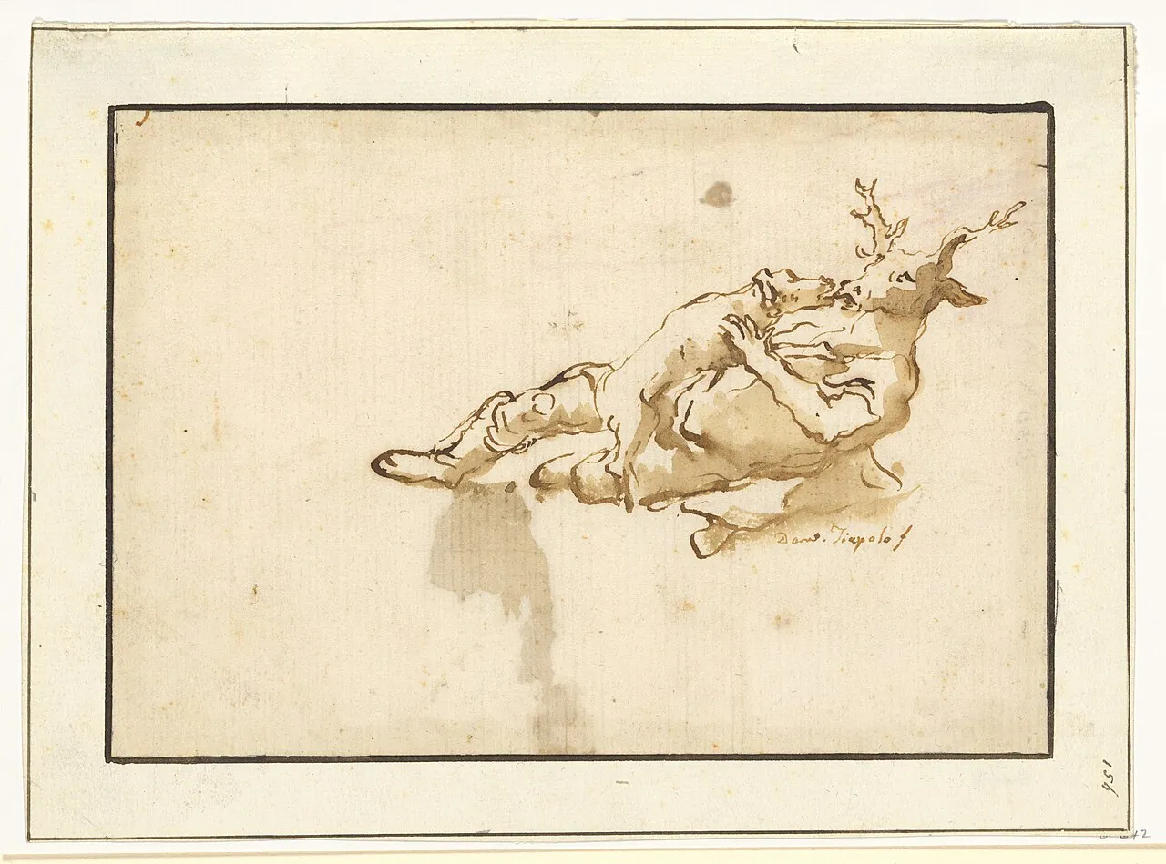 Actaeon, Changed into a Stag, Attacked by One of His Own Hounds by Giovanni Domenico Tiepolo
