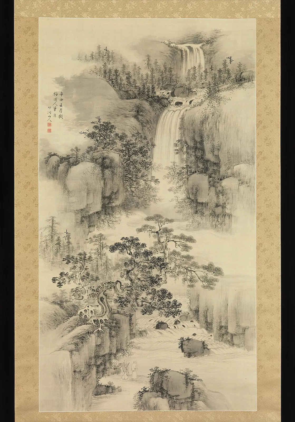 観瀑山水図|Landscape with Waterfall by Nakabayashi Chikutō