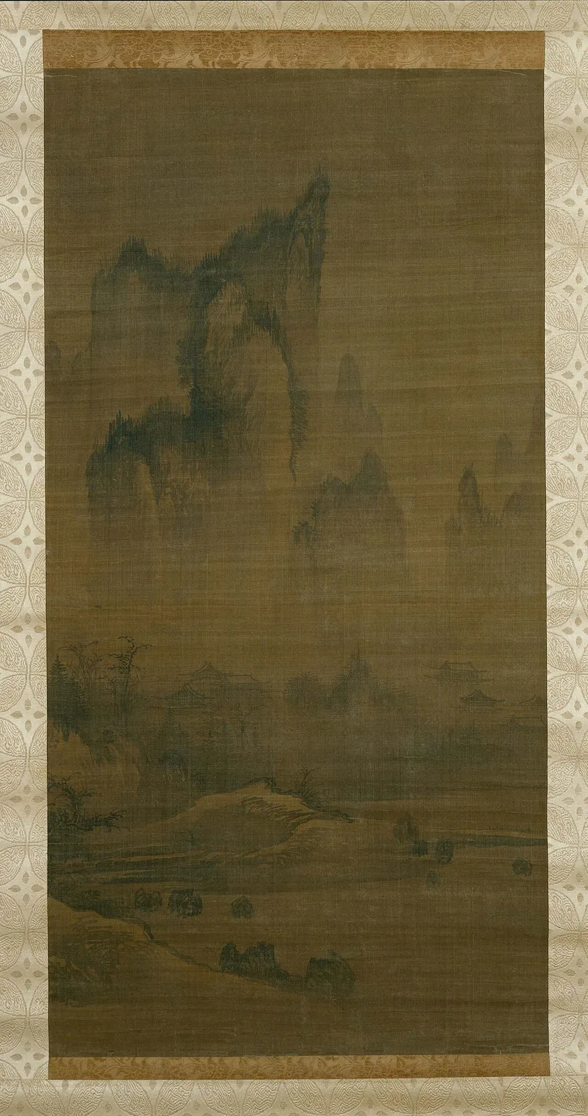 해질녘 산사의 종소리 조선|煙寺暮鍾圖 朝鮮|Evening bell from mist-shrouded temple (left); Autumn moon over Lake Dongting (right) by An Gyeon