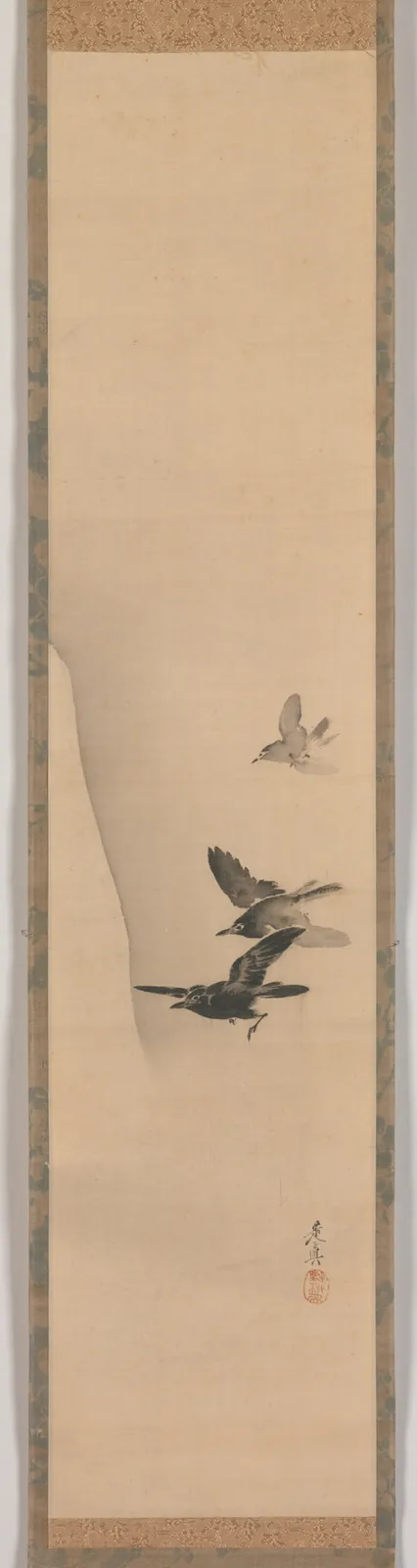 三羽黒鳥図|Three Crows in Flight by Shibata Zeshin